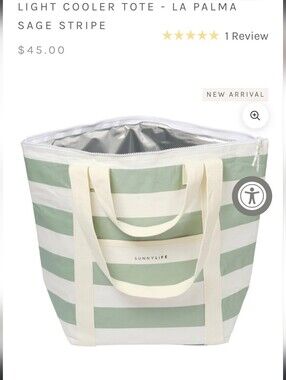 Sunnylife Sage and White Striped Insulated Tote